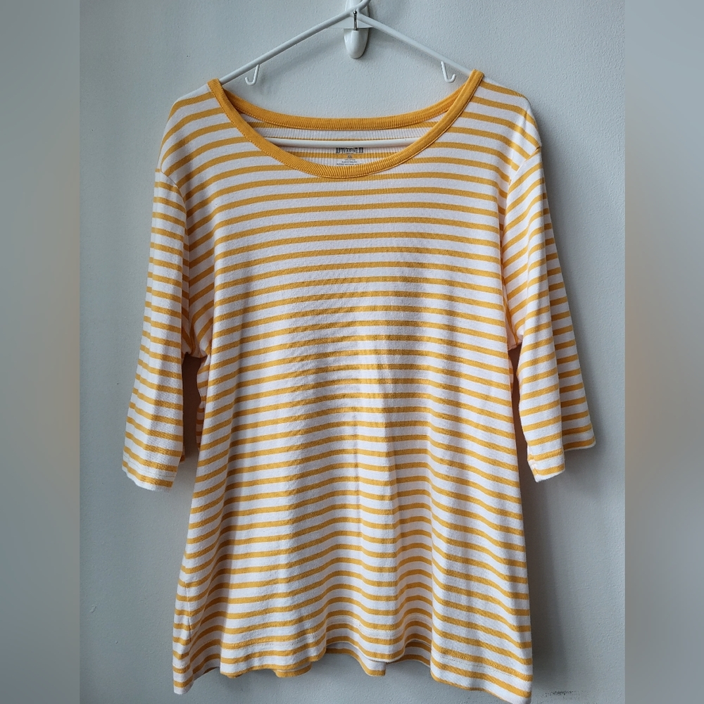 Duluth Trading Co. Yellow Striped Long Tail T-shirt